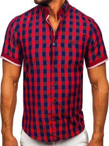 Camicia  a scacchi a manica corta da uomo bordò Bolf 4508