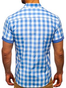 Camicia a scacchi a manica corta da uomo celeste Bolf 6522