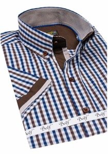 Camicia a scacchi a manica corta da uomo marrone Bolf 4510