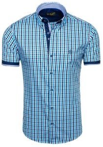 Camicia a scacchi a manica corta da uomo turchese Bolf 4510