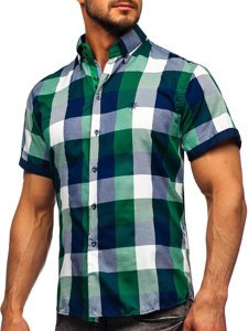 Camicia a scacchi a manica corta da uomo verde Bolf 5532