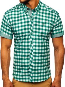 Camicia a scacchi a manica corta da uomo verde Bolf 6522