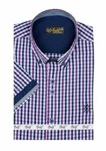 Camicia a scacchi a manica corta da uomo viola Bolf 4510