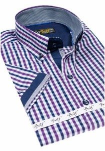 Camicia a scacchi a manica corta da uomo viola Bolf 4510