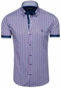 Camicia a scacchi a manica corta da uomo viola Bolf 4510