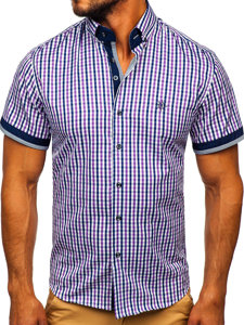 Camicia a scacchi a manica corta da uomo viola Bolf 4510