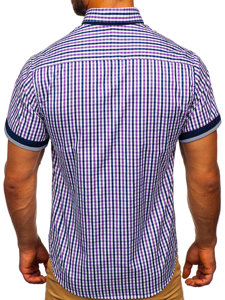 Camicia a scacchi a manica corta da uomo viola Bolf 4510