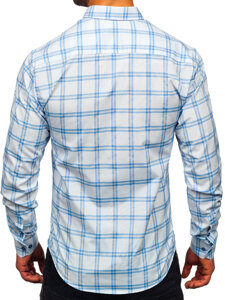 Camicia a scacchi a manica lunga da uomo azzurro Bolf 22749