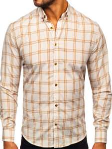 Camicia a scacchi a manica lunga da uomo beige Bolf 22749