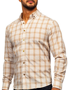 Camicia a scacchi a manica lunga da uomo beige Bolf 22749