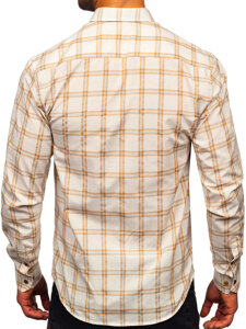 Camicia a scacchi a manica lunga da uomo beige Bolf 22749