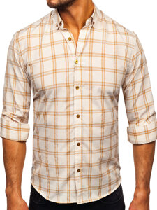 Camicia a scacchi a manica lunga da uomo beige Bolf 22749