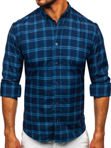 Camicia a scacchi a manica lunga da uomo blu Bolf 22749