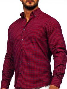 Camicia a scacchi a manica lunga da uomo bordò Bolf 22745