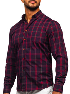 Camicia a scacchi a manica lunga da uomo bordò Bolf 22749