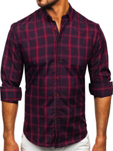 Camicia a scacchi a manica lunga da uomo bordò Bolf 22749