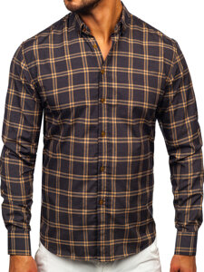 Camicia a scacchi a manica lunga da uomo cammello Bolf 22749