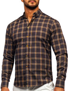 Camicia a scacchi a manica lunga da uomo cammello Bolf 22749