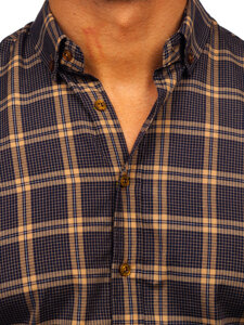 Camicia a scacchi a manica lunga da uomo cammello Bolf 22749