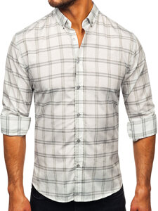 Camicia a scacchi a manica lunga da uomo grigio Bolf 22749