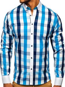 Camicia a scacchi a manica lunga da uomo turchese Bolf 9718