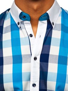 Camicia a scacchi a manica lunga da uomo turchese Bolf 9718