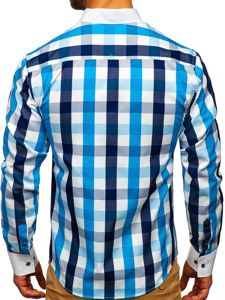 Camicia a scacchi a manica lunga da uomo turchese Bolf 9718