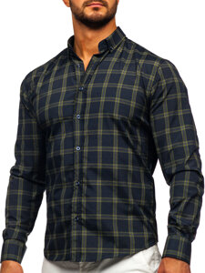 Camicia a scacchi a manica lunga da uomo verde Bolf 22749