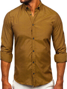 Camicia a scacchi a maniche lunghe da uomo camello Bolf 22745