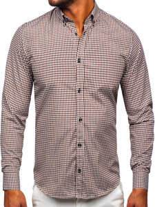 Camicia a scacchi a maniche lunghe da uomo marrone Bolf 22745