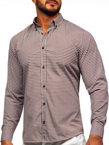 Camicia a scacchi a maniche lunghe da uomo marrone Bolf 22745