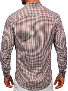 Camicia a scacchi a maniche lunghe da uomo marrone Bolf 22745