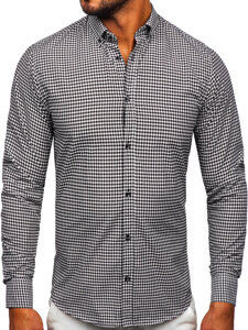 Camicia a scacchi a maniche lunghe da uomo nero Bolf 22745