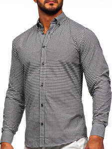 Camicia a scacchi a maniche lunghe da uomo nero Bolf 22745