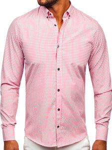 Camicia a scacchi a maniche lunghe da uomo rosa Bolf 22745