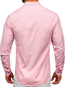 Camicia a scacchi a maniche lunghe da uomo rosa Bolf 22745