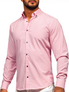 Camicia a scacchi a maniche lunghe da uomo rosa Bolf 22745