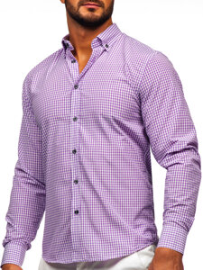 Camicia a scacchi a maniche lunghe da uomo viola Bolf 22745