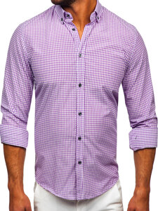 Camicia a scacchi a maniche lunghe da uomo viola Bolf 22745