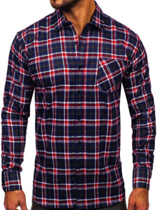 Camicia a scacchi di flanella a manica lunga da uomo blu-rossa Bolf F7