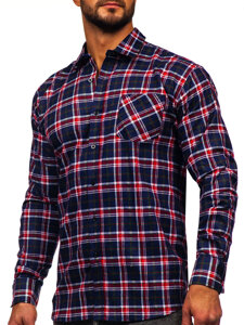 Camicia a scacchi di flanella a manica lunga da uomo blu-rossa Bolf F7