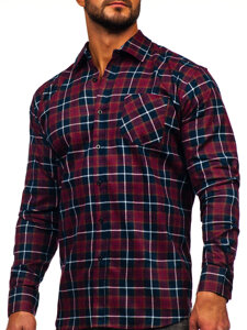 Camicia a scacchi di flanella a manica lunga da uomo rossa Bolf F7