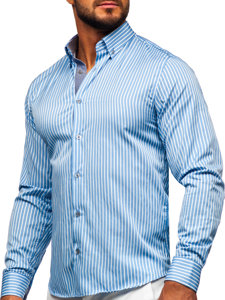 Camicia a strisce a manica lunga da uomo celeste Bolf 22730