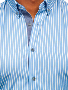 Camicia a strisce a manica lunga da uomo celeste Bolf 22730