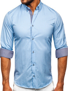 Camicia a strisce a manica lunga da uomo celeste Bolf 22730