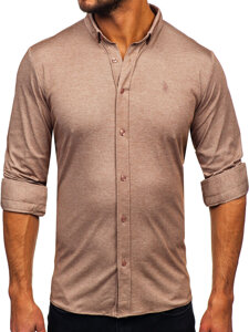 Camicia casual a manica lunga da uomo marrone Bolf 500