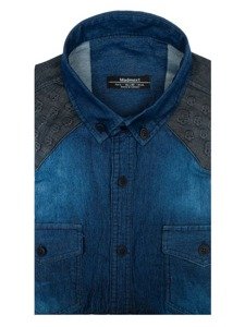 Camicia denim in motivo a manica lunga da uomo blu Bolf 0517