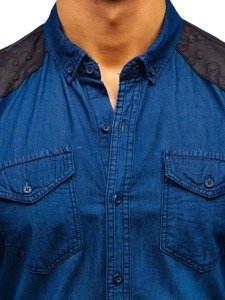 Camicia denim in motivo a manica lunga da uomo blu Bolf 0517