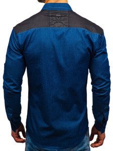 Camicia denim in motivo a manica lunga da uomo blu Bolf 0517