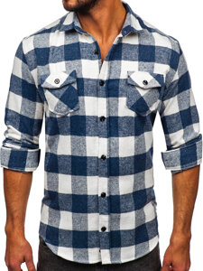 Camicia di flanella a manica lunga da uomo azzurra  Bolf 20723